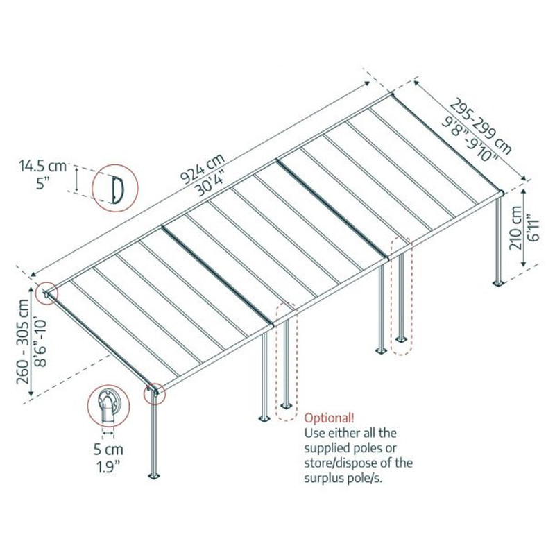 Canopia - Pergola Sierra - 3X9.2M - Gris clair