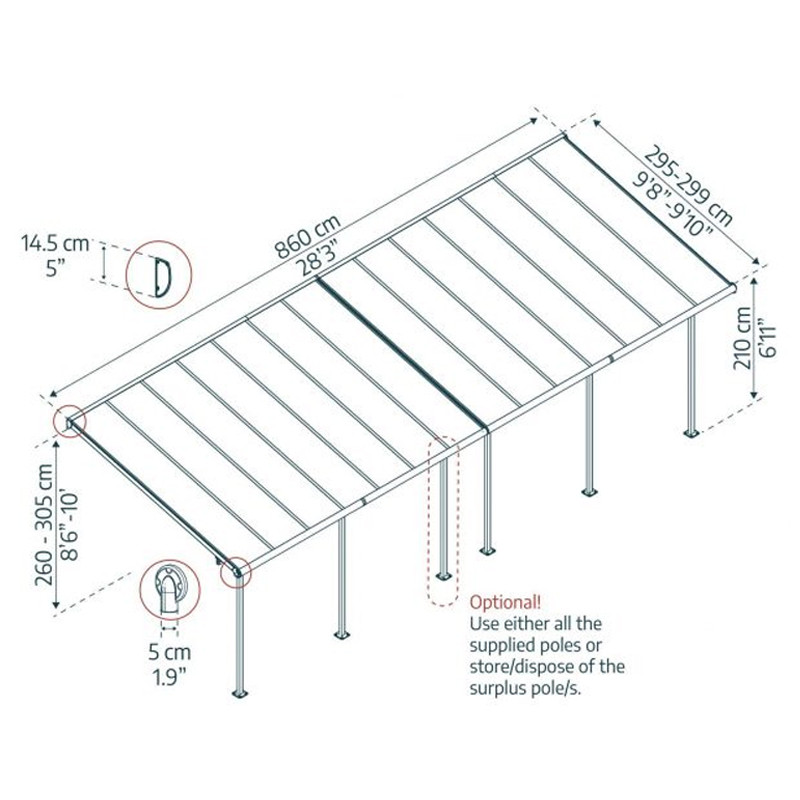 Canopia - Pergola Sierra - 3X8.6M - Gris clair