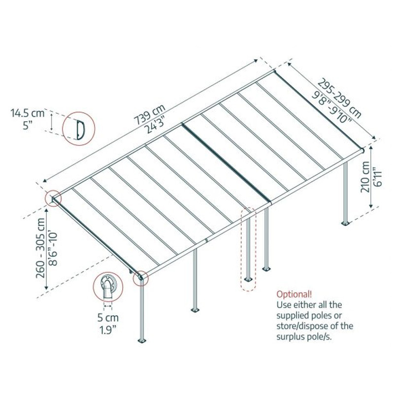Canopia - Pergola Sierra - 3X7.3M - Gris clair