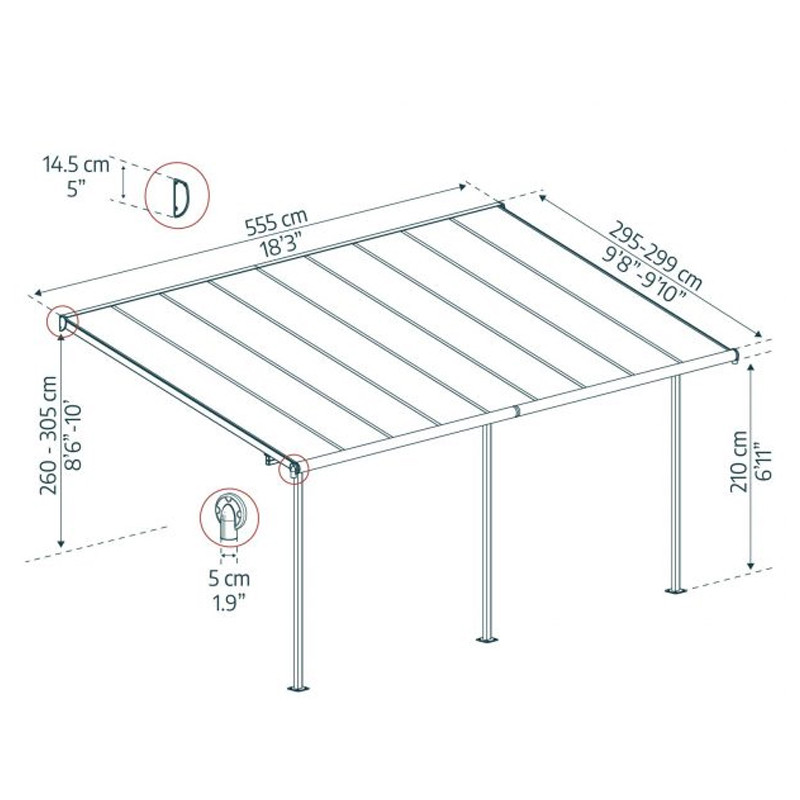 Canopia - Pergola Sierra - 3X5.6M - Gris clair
