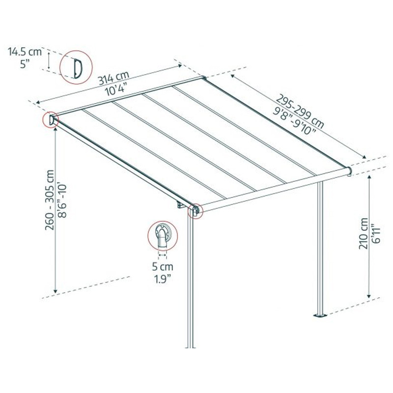 Canopia - Pérgola Sierra - 3X3M - Cinzento claro
