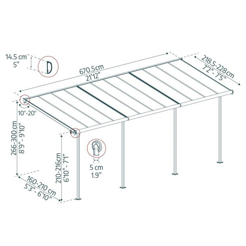 Canopia - Pergola Sierra - 2.2x6.7M - Gris clair