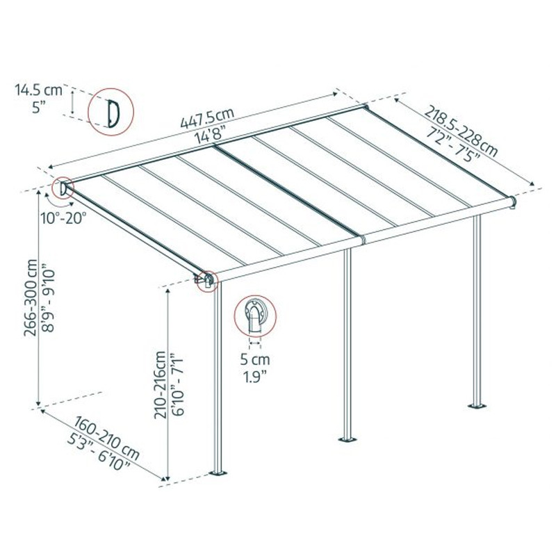 Canopia - Pergola Sierra - 2.2x4.5M - Gris clair