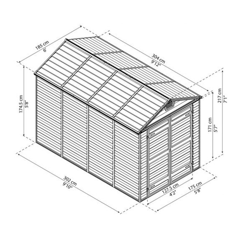 Canopia - Casetta da giardino - 185x304cm - Oblò - Grigio scuro - 2 SCATOLE