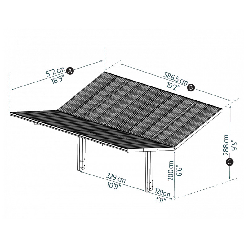 Canopia - Telheiro duplo de Sydney Black Asas - 5,4 x 5,9 m