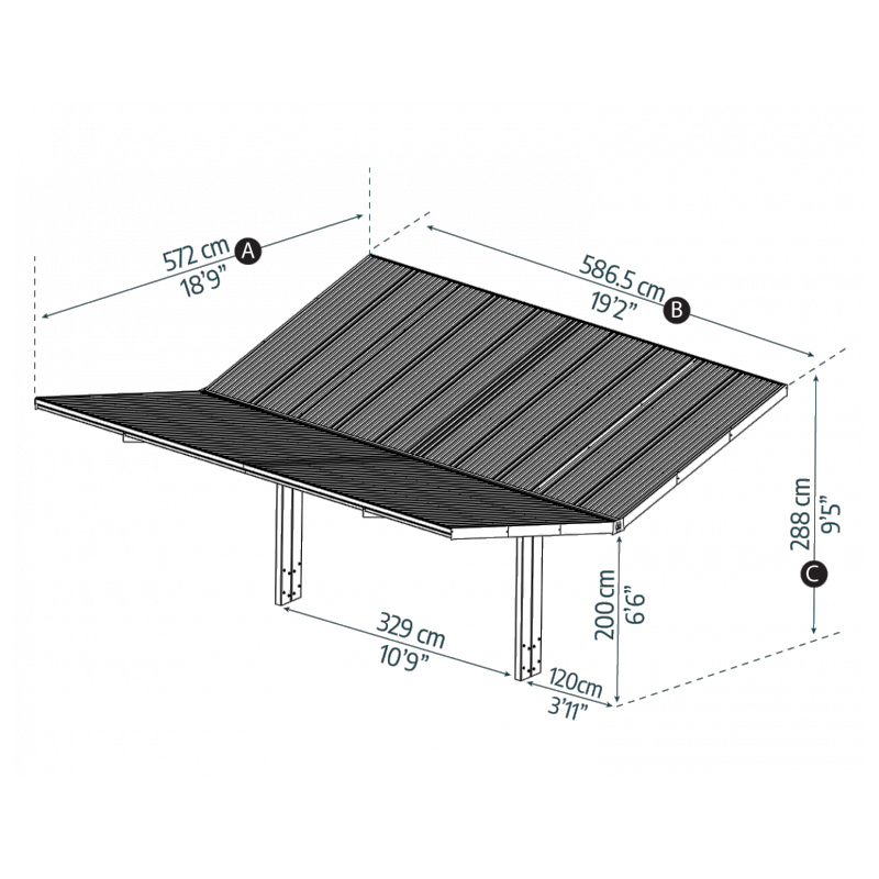 Canopia - Dubbele carport Sydney Arch Black - 5,4 x 5,9 m