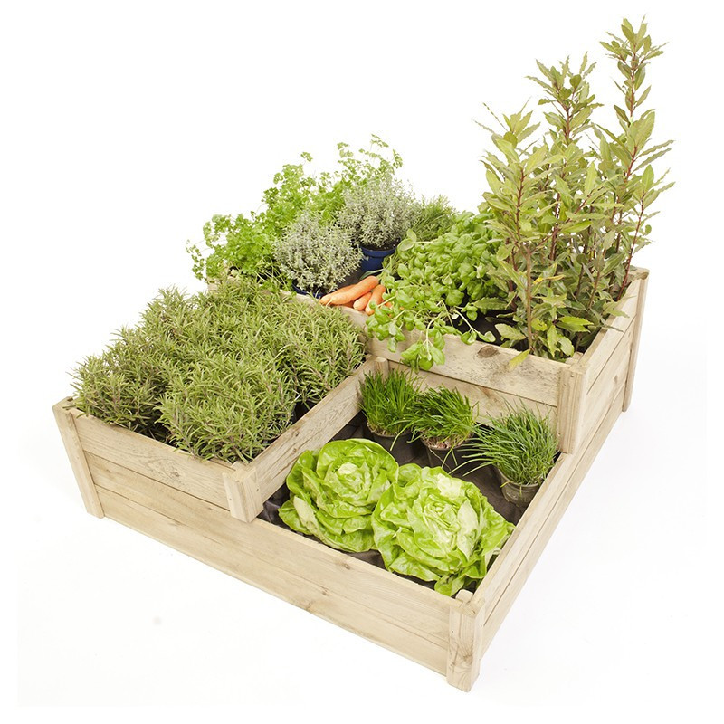 Potager Bois Milos naturel en bois de pin - 96x96x40cm