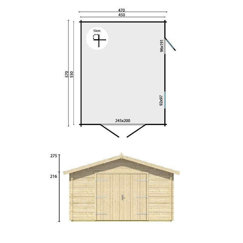Tuindeco - Garaje de madera Rydell 26m² - 470 x 570 cm