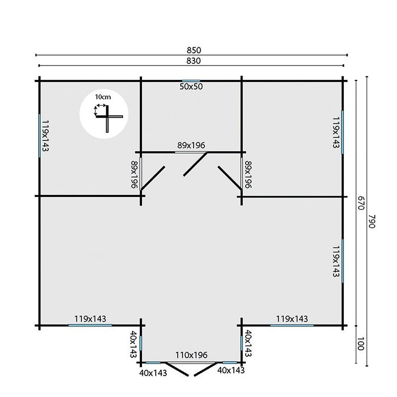 Tuindeco - Chalet in legno massiccio 57,8 m² - 70mm - Qualità residenziale - Mullingar