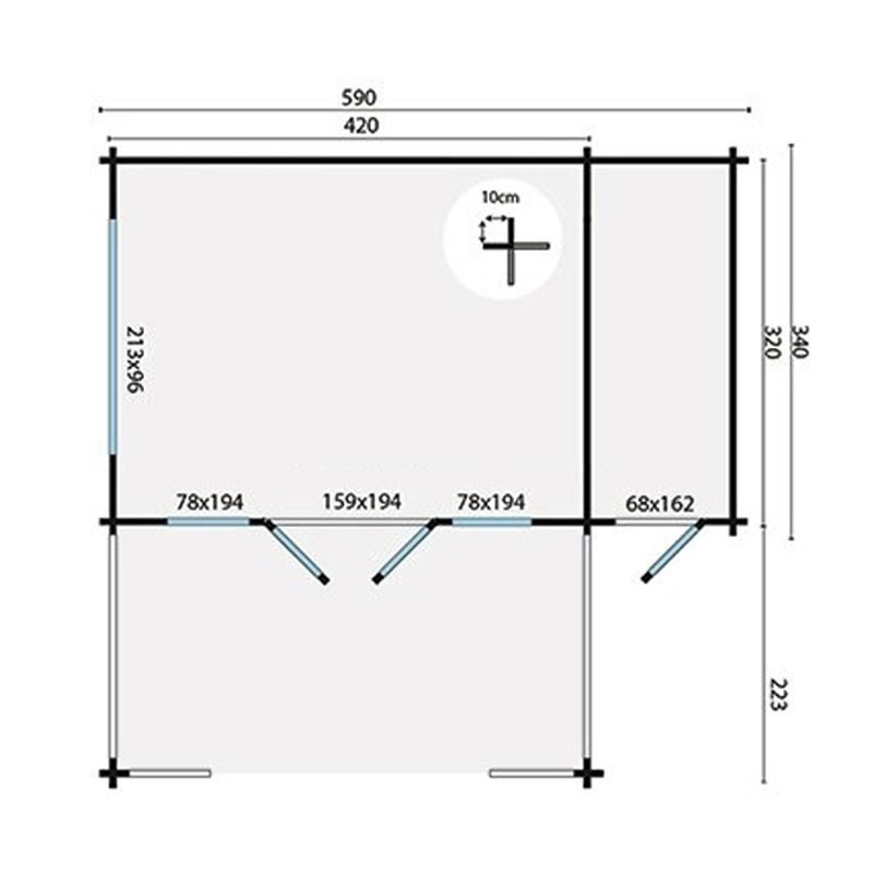 Tuindeco - Chalet aus Massivholz 13,4m² - 58mm - Wohnqualität - Coventry