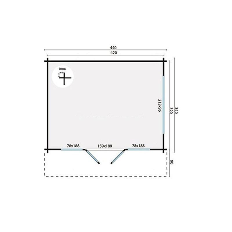 Tuindeco - Massivholzchalet 13,4m² - 58mm - Wohnqualität - Blackpool