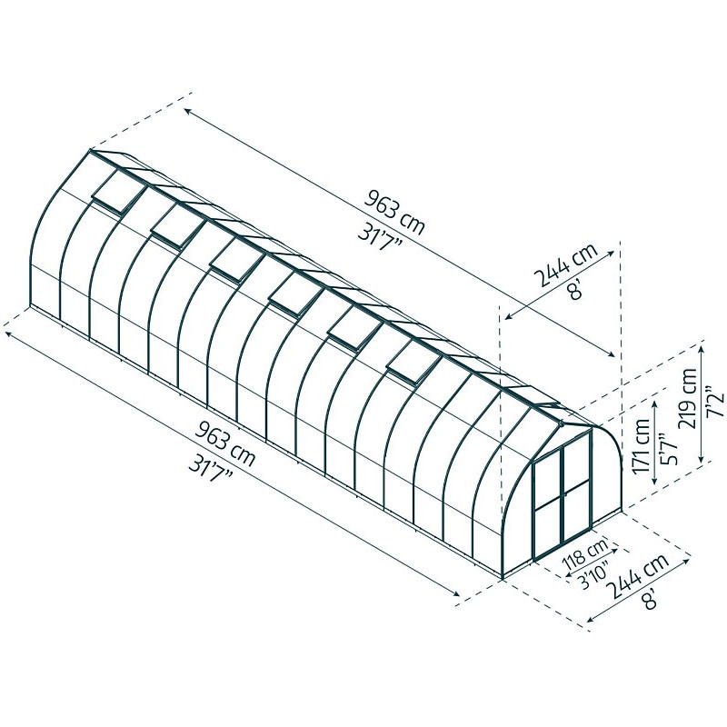 Canopia - Estufa de jardim - Bella Silver - 963x244cm