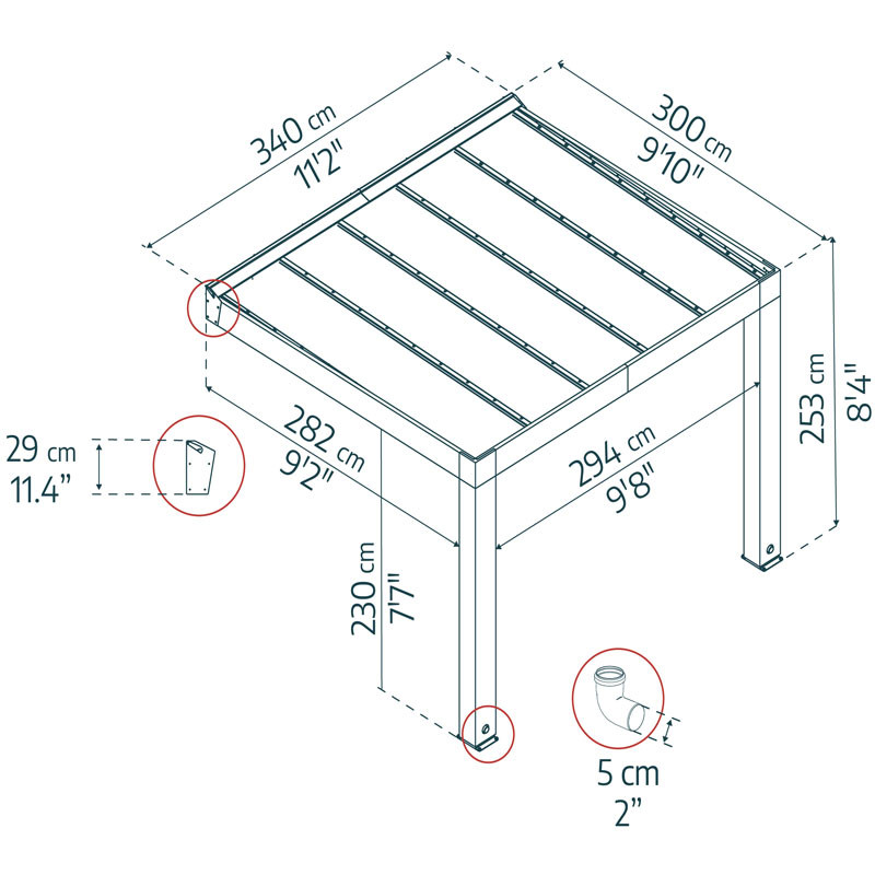 Canopia - Pergola - Helsinki Controllo solare - 3x3,4m - Legno di cedro