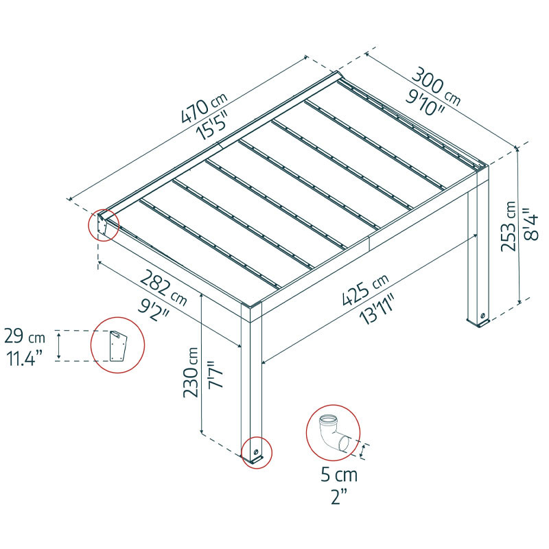 Canopia - Pergola - Helsinki Controllo solare - 3x5, 3m - Legno di cedro