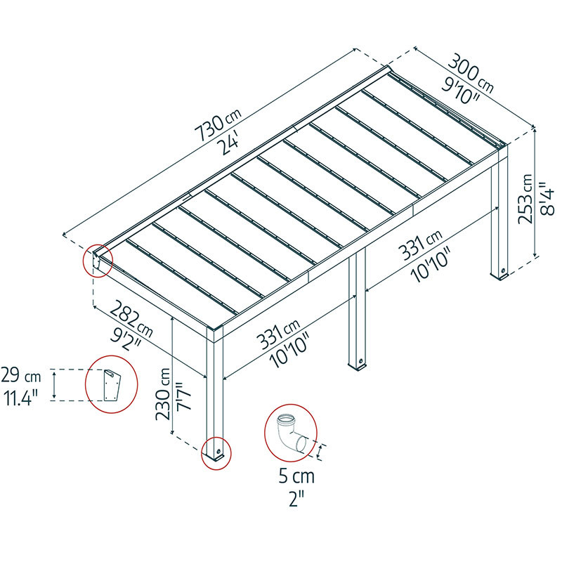 Canopia - Pergola - Helsinki Controllo solare - 3x7, 3m - Legno di cedro