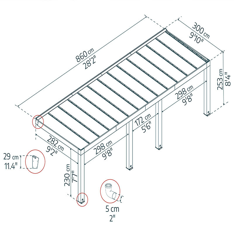 HELSINKI PATIO COVER 3X8.6 Cedar Wood Solar Control