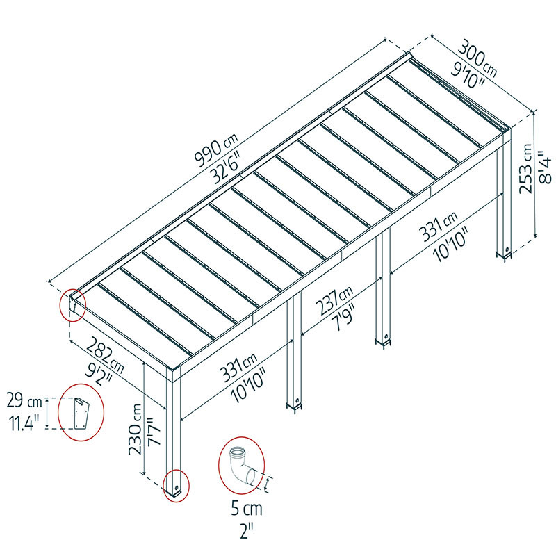 Canopia - Pergola - Helsinki Controllo solare - 3x9,9m - Legno di cedro