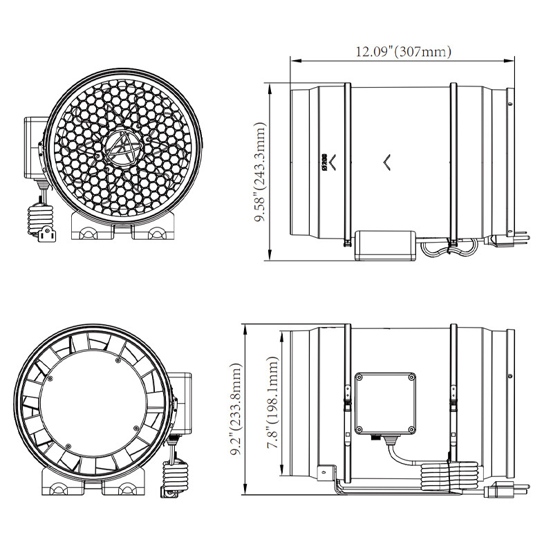 Inline-Extraktor Aero-Fan V-8 - 200 mm - 1160 m³/h : Kompakter und leistungsstarker Lüfter für Indoor-Kulturen