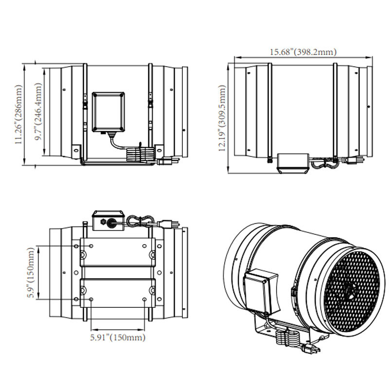 Aero-Ventilator - Inline afzuigkap 250mm - 1650m3/H voor binnenkweek
