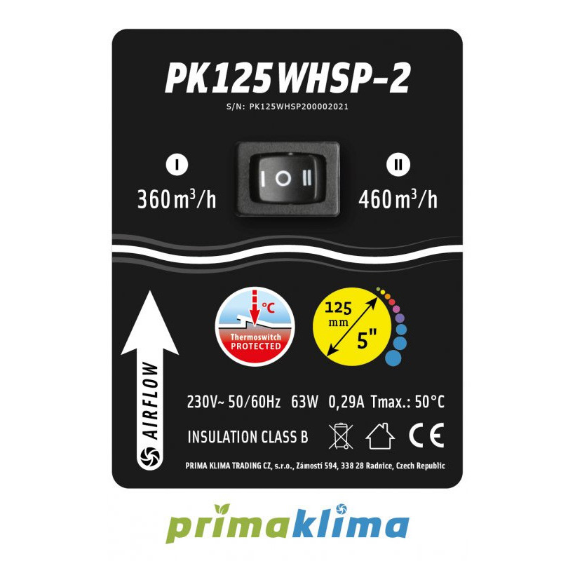 Prima Klima - Extractor PK125 WHSP2 - soundproofed - 360/460M³/H [reconditioned] !
