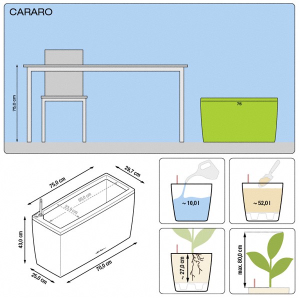 Pot Lechuza Cararo Premium 75 Noir, pot hydroponique avec réserve d'eau