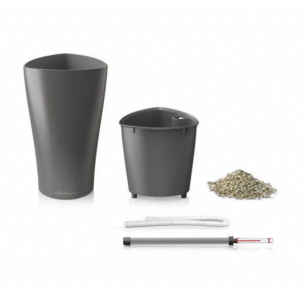Lechuza Pot Delta Premium 15 Argent, pot avec réserve d'eau